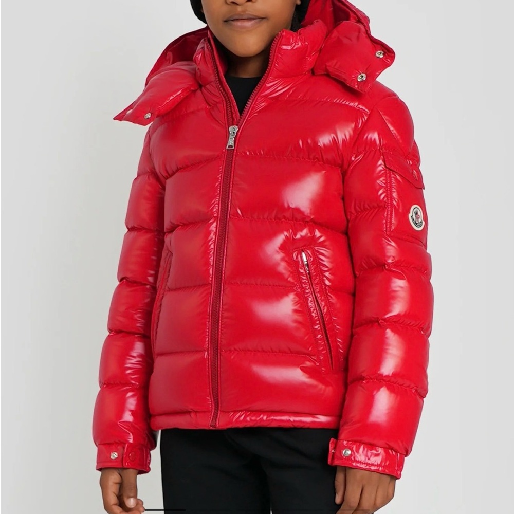 Moncler Glossy Red Quilted Hooded Puffer Maya jacket